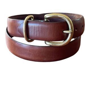 Vintage Donna Katz Genuine Italian Leather Belt Brown With Gold Tone Buckle Med